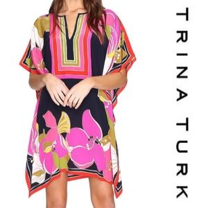 Trina Turk Theorda silk dress floral Med. Wore 1X